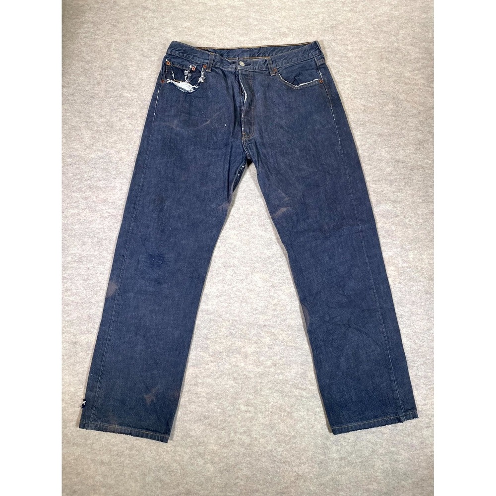 Levis 501 Straight Jeans Mens 36x36 Blue Denim Cotton Mid Rise Button Fly Logo